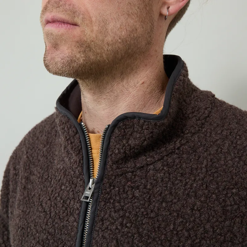 Norse Projects Bjerget Sherpa Wool Fleece Jacket Delicioso Brown-4