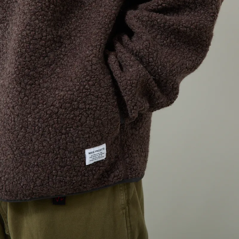 Norse Projects Bjerget Sherpa Wool Fleece Jacket Delicioso Brown-9