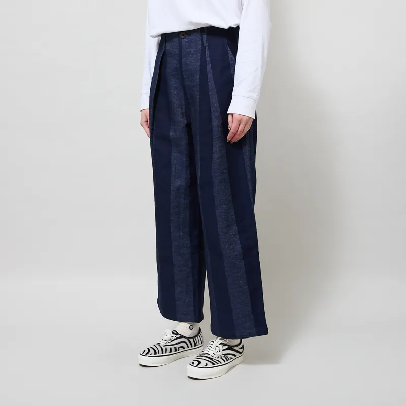 Lowie Womens Stripe Denim Pleat Trousers Blue-1