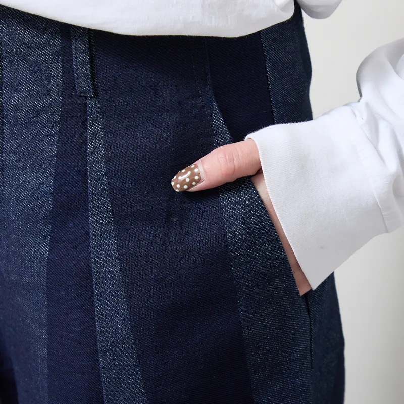 Lowie Womens Stripe Denim Pleat Trousers Blue-5