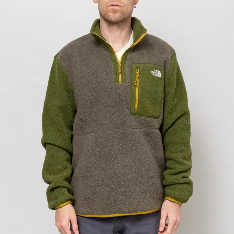The North Face Yumiori 1/4 Zip Fleece Jacket New Taupe Green Woodland Green Deep Dijon