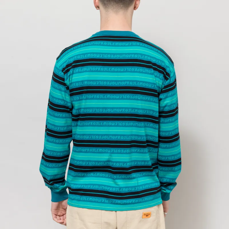 No Problemo Jacquard Stripe Long Sleeve T Shirt Aqua-1