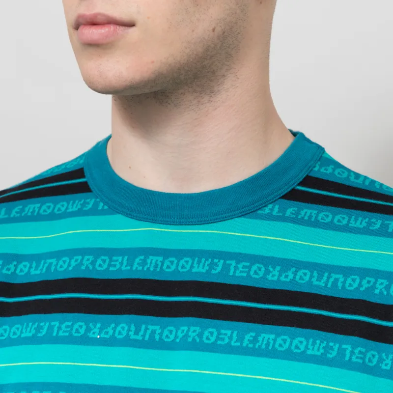 No Problemo Jacquard Stripe Long Sleeve T Shirt Aqua-2