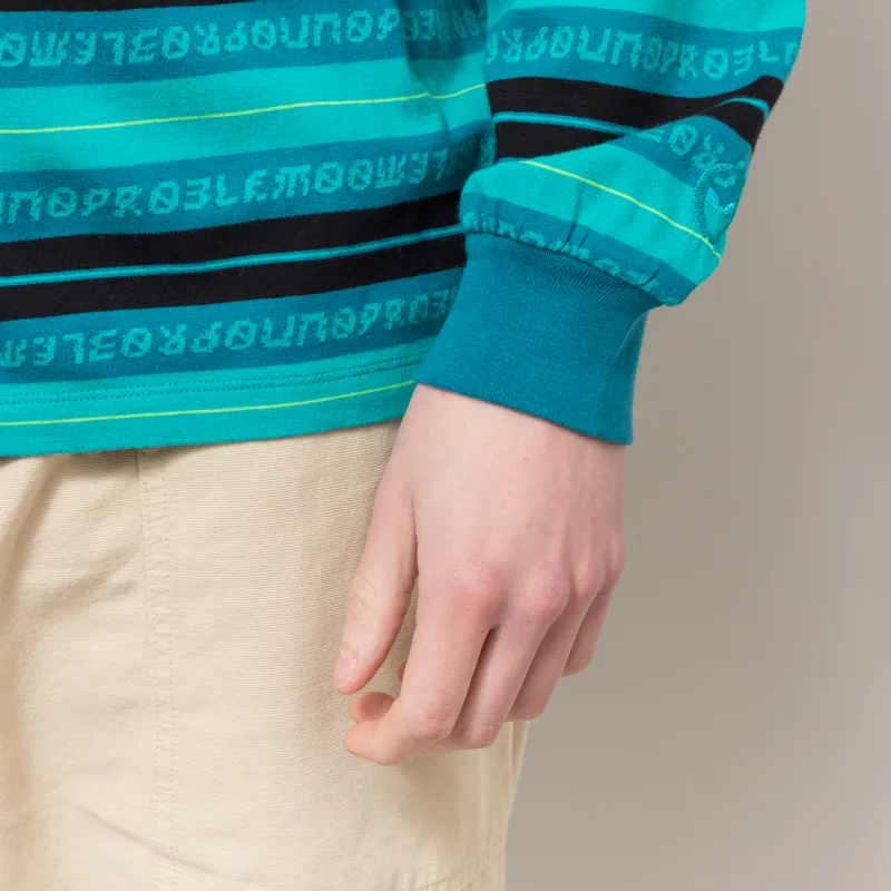 No Problemo Jacquard Stripe Long Sleeve T Shirt Aqua-5