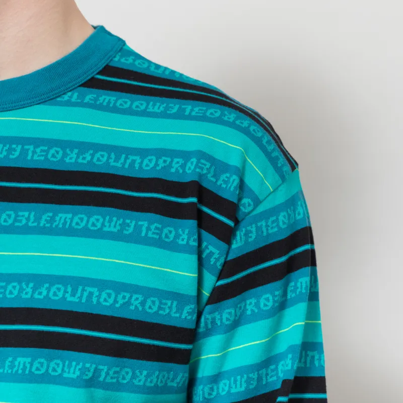 No Problemo Jacquard Stripe Long Sleeve T Shirt Aqua-3