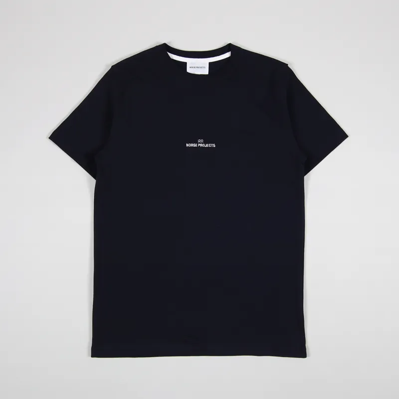 Norse Projects Mens SS Niels NP Wave Logo T Shirt Dark Navy Blue