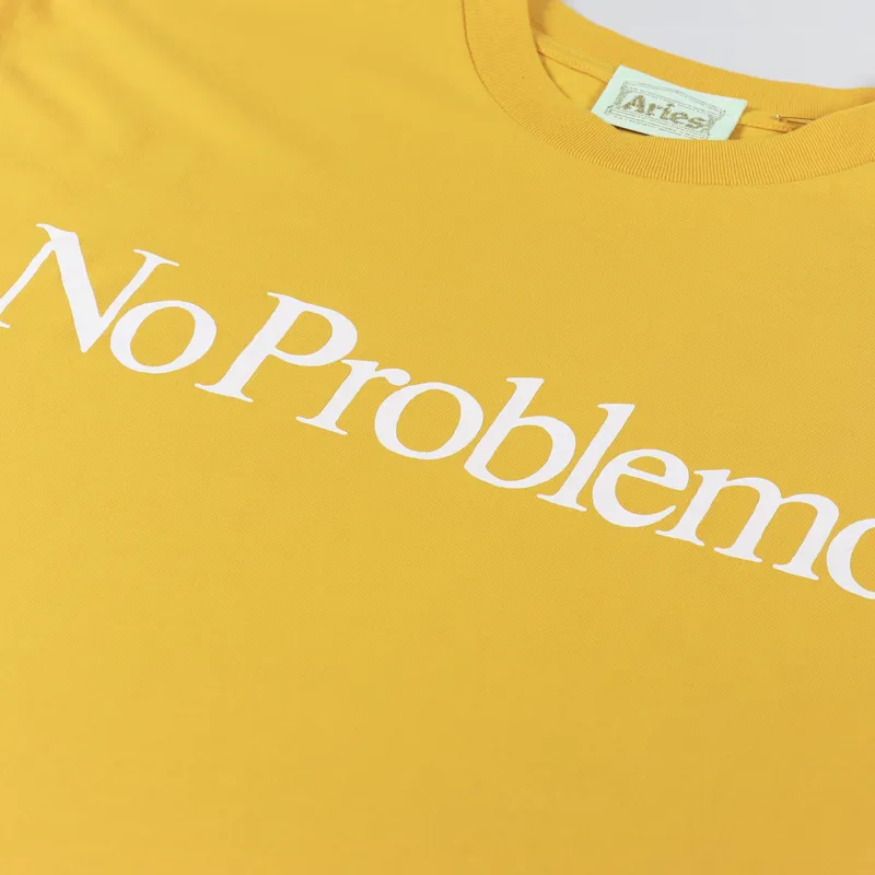 Aries Arise Mens Short Sleeve No Problemo T Shirt Mustard Yellow