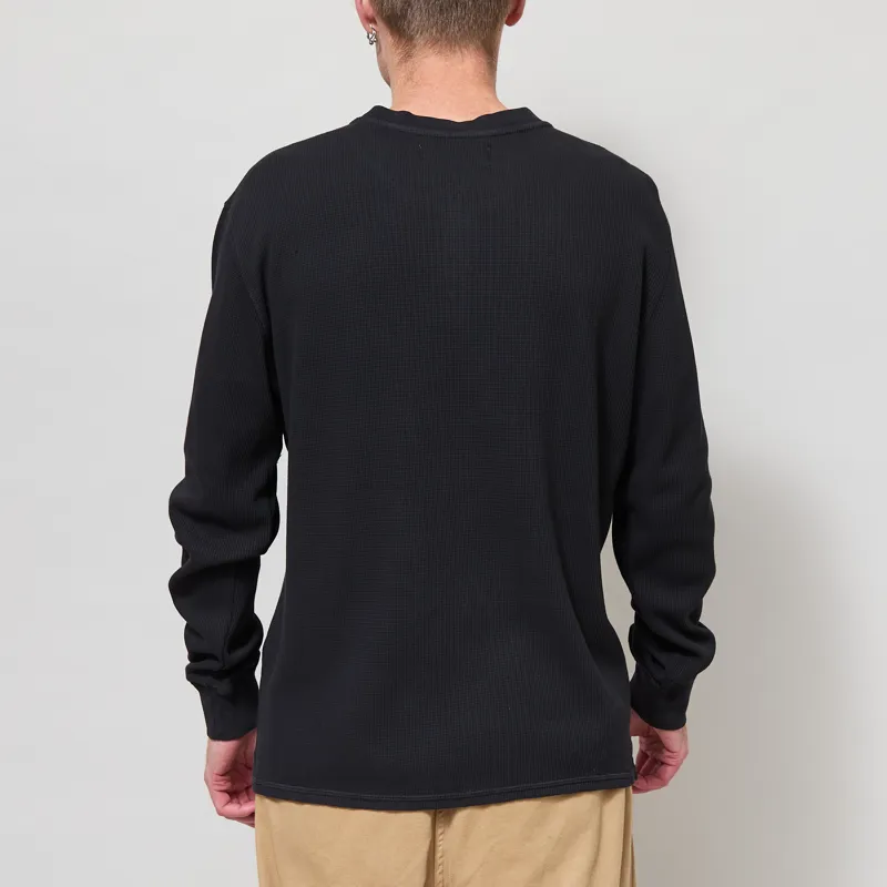Organic Basics Waffle Henley Long Sleeve Black-2