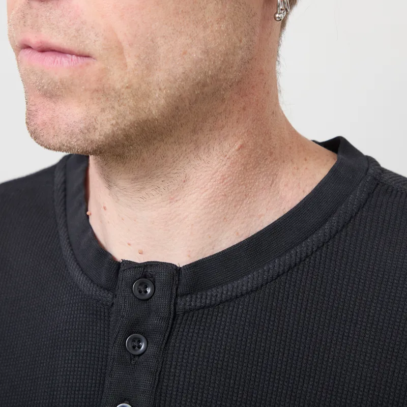Organic Basics Waffle Henley Long Sleeve Black-3