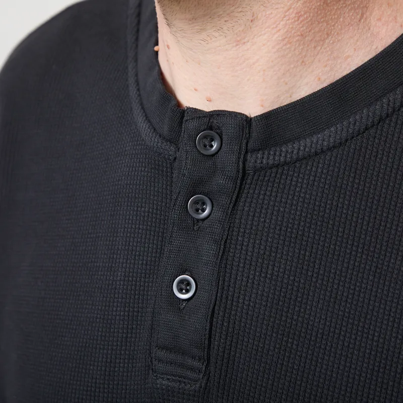 Organic Basics Waffle Henley Long Sleeve Black-4