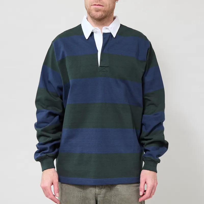 Opensider Classic Rugby Shirt Blue Green Wide Stripe