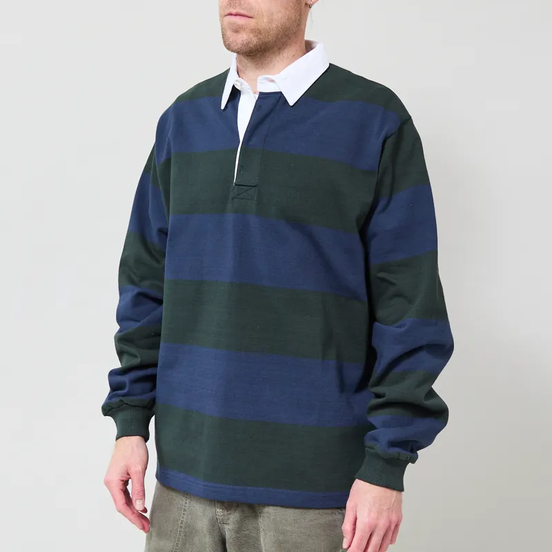 Opensider Classic Rugby Shirt Blue Green Wide Stripe-1