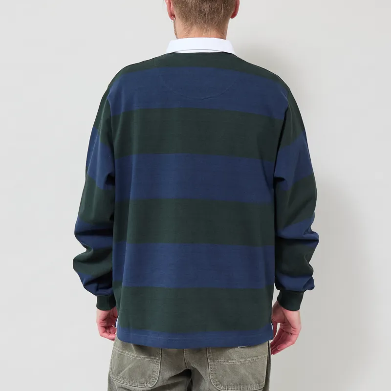 Opensider Classic Rugby Shirt Blue Green Wide Stripe-2