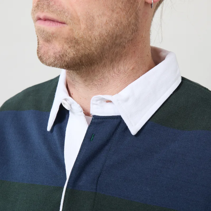 Opensider Classic Rugby Shirt Blue Green Wide Stripe-3