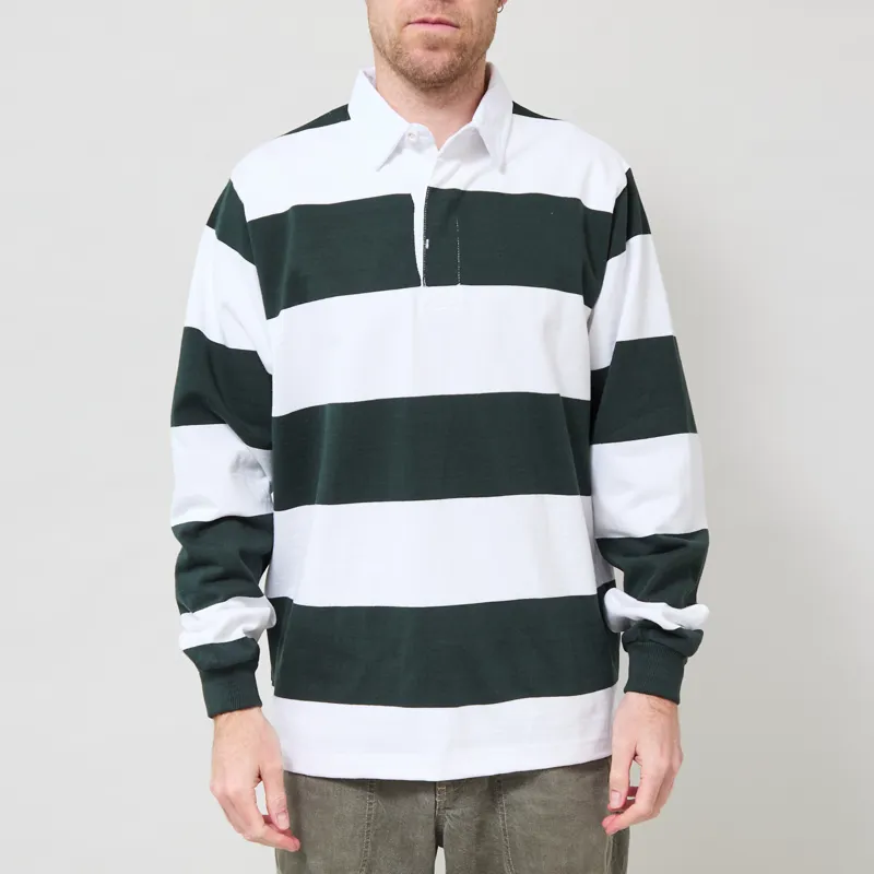 Opensider Classic Rugby Shirt Green Wide Stripe