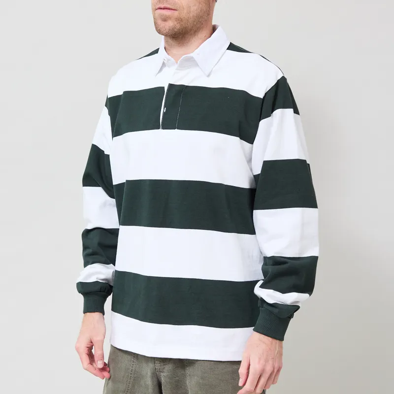 Opensider Classic Rugby Shirt Green Wide Stripe-1