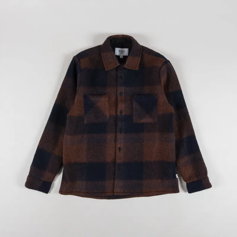 Wax London Whiting Overshirt Mohair Check Brown Blue