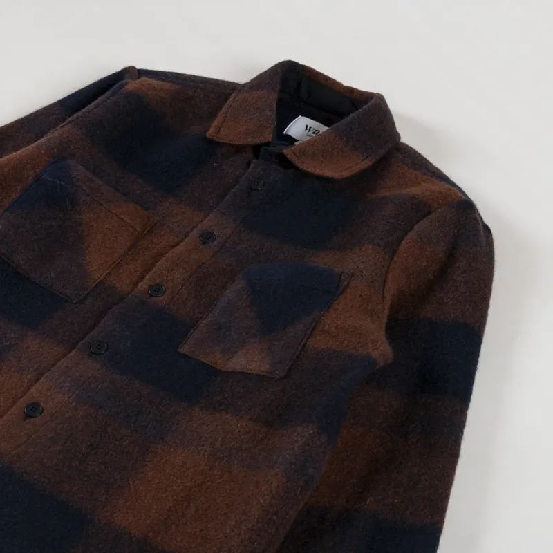 Wax London Whiting Overshirt Mohair Check Brown Blue-2