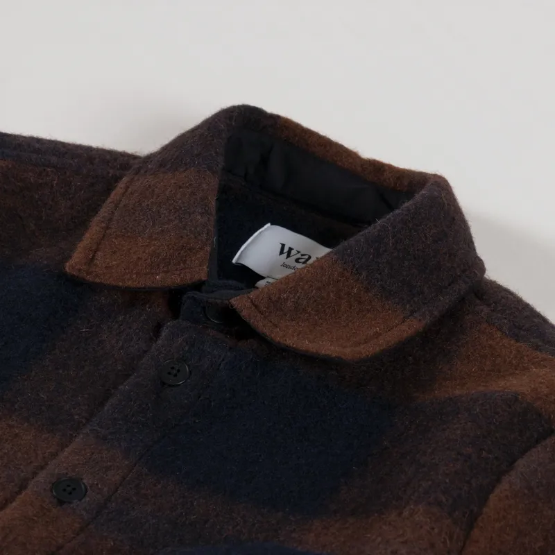 Wax London Whiting Overshirt Mohair Check Brown Blue-4