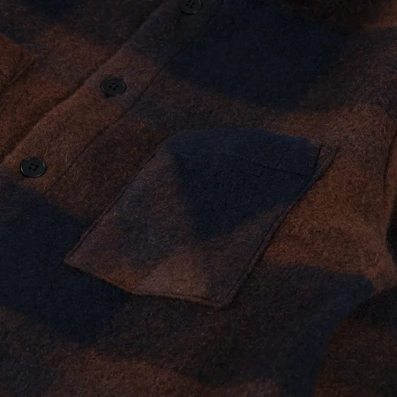 Wax London Whiting Overshirt Mohair Check Brown Blue-5