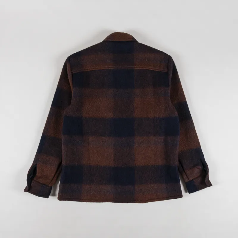 Wax London Whiting Overshirt Mohair Check Brown Blue-1