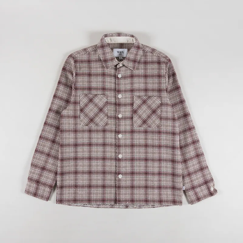 Wax London Whiting Overshirt Basket Check Ecru Burgundy