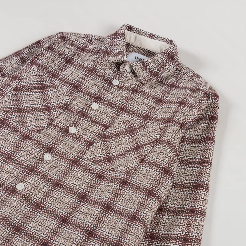 Wax London Whiting Overshirt Basket Check Ecru Burgundy-2