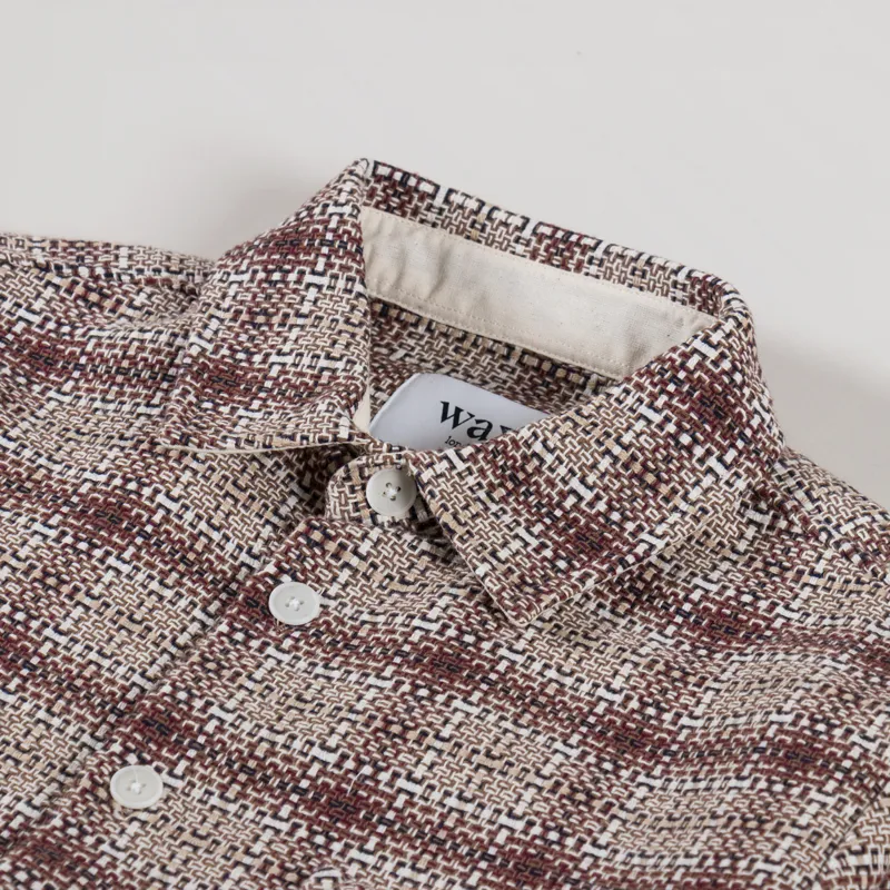 Wax London Whiting Overshirt Basket Check Ecru Burgundy-4