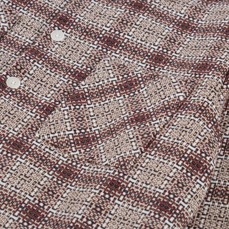 Wax London Whiting Overshirt Basket Check Ecru Burgundy-5