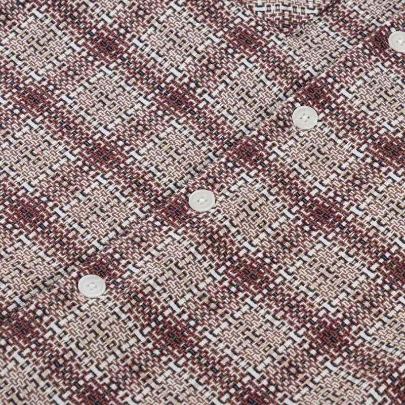 Wax London Whiting Overshirt Basket Check Ecru Burgundy-7