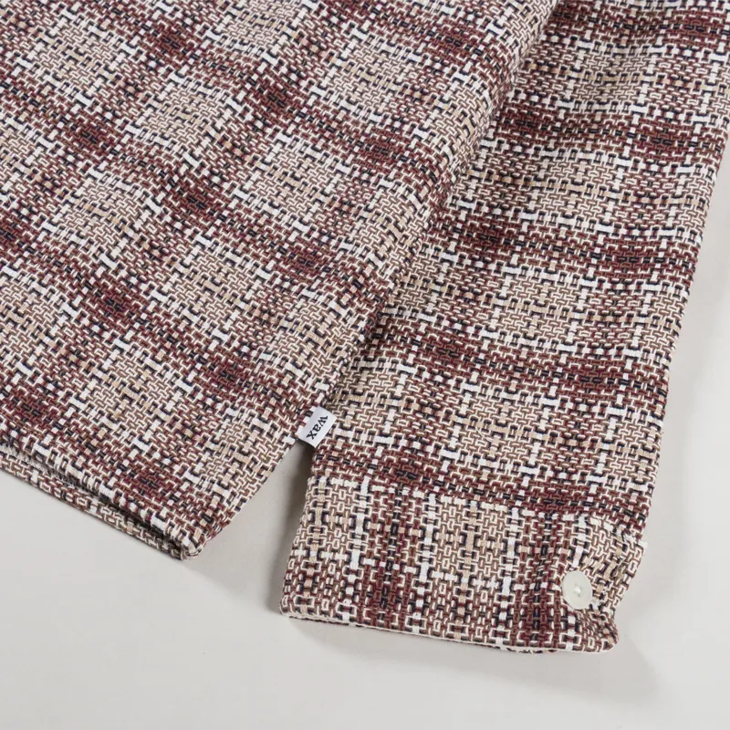 Wax London Whiting Overshirt Basket Check Ecru Burgundy-8