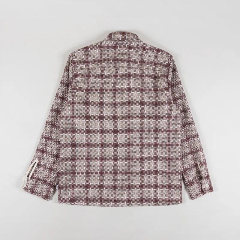 Wax London Whiting Overshirt Basket Check Ecru Burgundy-1