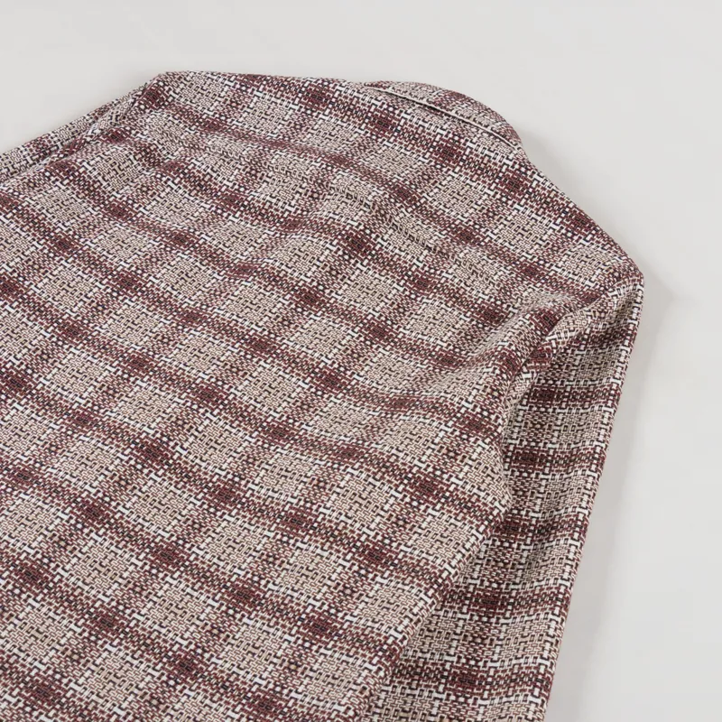 Wax London Whiting Overshirt Basket Check Ecru Burgundy-3
