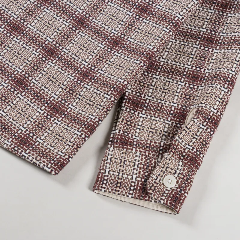 Wax London Whiting Overshirt Basket Check Ecru Burgundy-9