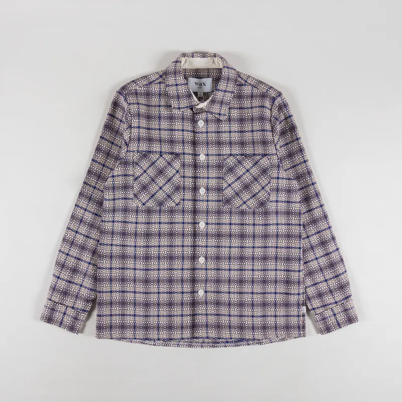 Wax London Whiting Overshirt Basket Check Ecru Blue