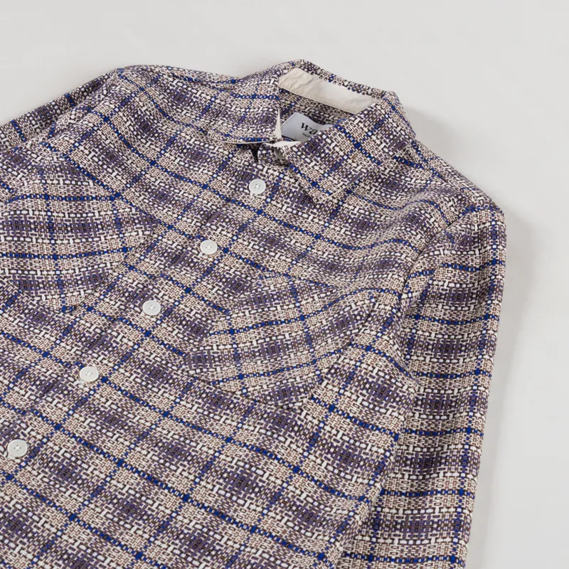 Wax London Whiting Overshirt Basket Check Ecru Blue-2