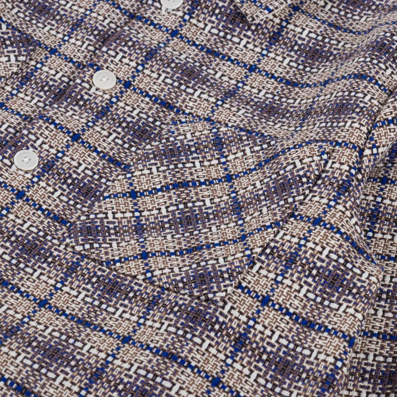 Wax London Whiting Overshirt Basket Check Ecru Blue-6