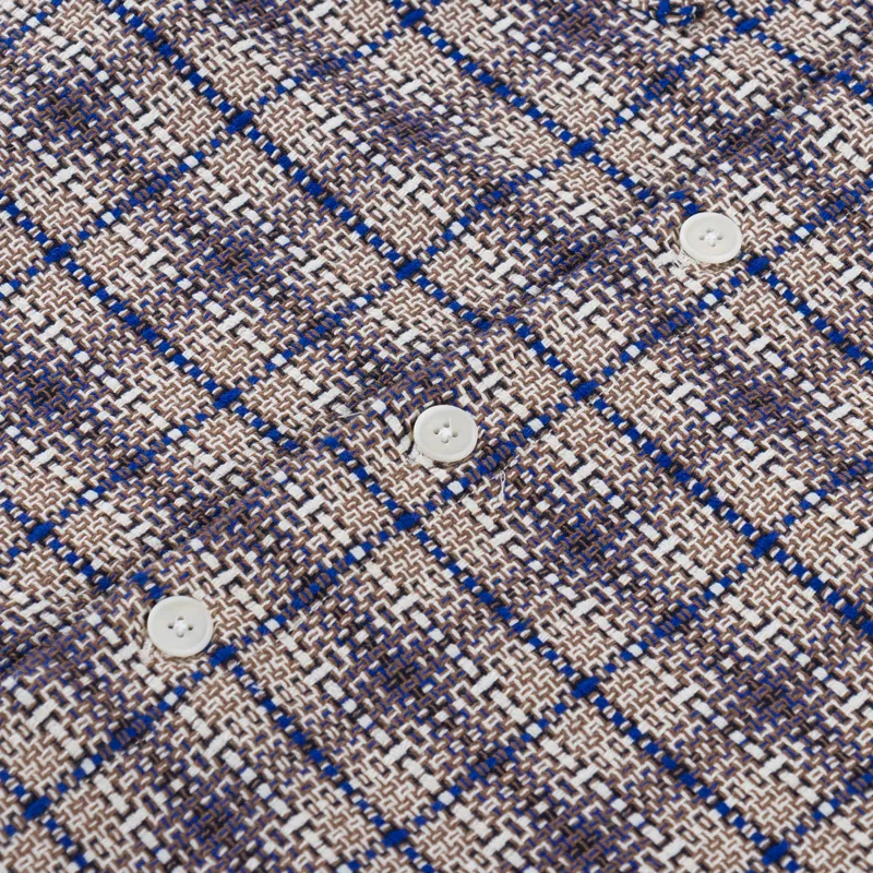 Wax London Whiting Overshirt Basket Check Ecru Blue-5