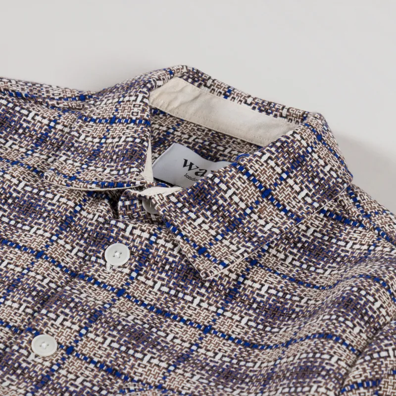 Wax London Whiting Overshirt Basket Check Ecru Blue-4