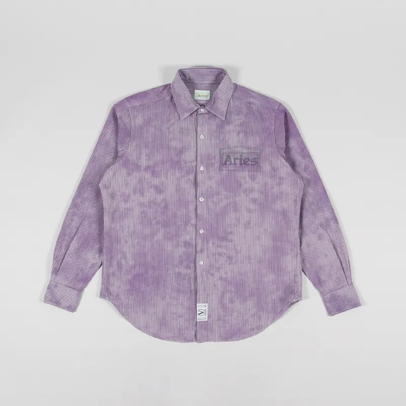 Aries Arise Mens Long Sleeve Overdyed Oxford Stripe Shirt Purple