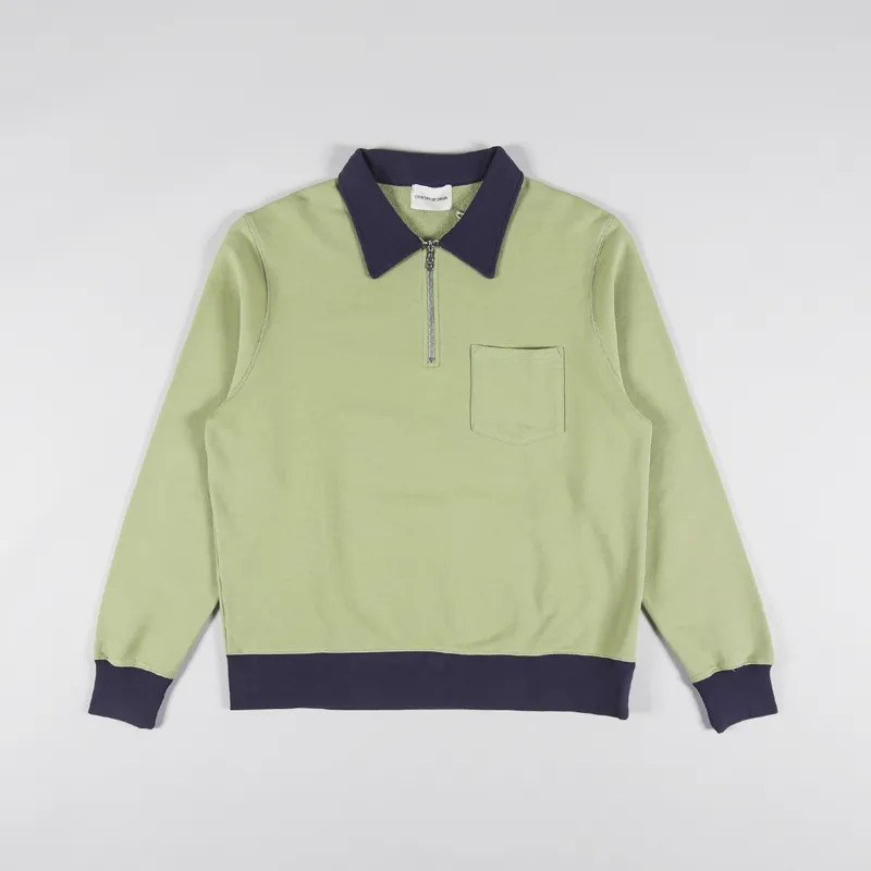 Country Of Origin Organic Quarter Zip Sweat Spring Green Navy
