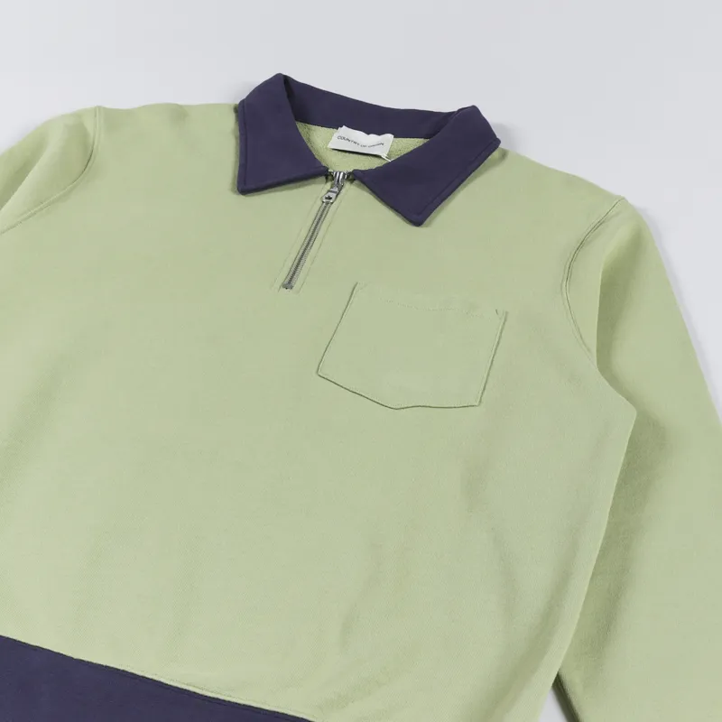 Country Of Origin Organic Quarter Zip Sweat Spring Green Navy-2