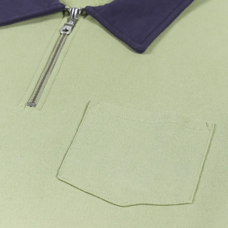 Country Of Origin Organic Quarter Zip Sweat Spring Green Navy-5