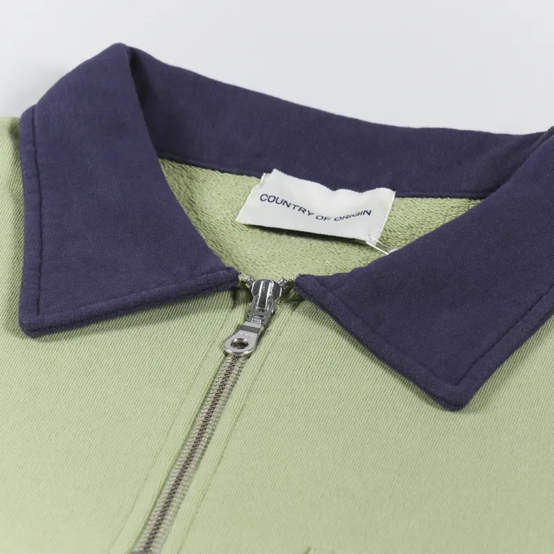 Country Of Origin Organic Quarter Zip Sweat Spring Green Navy-6