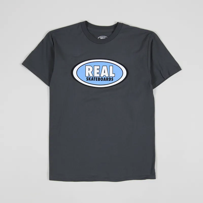 Real Skateboards Mens Short Sleeve Oval T Shirt Charcoal Blue