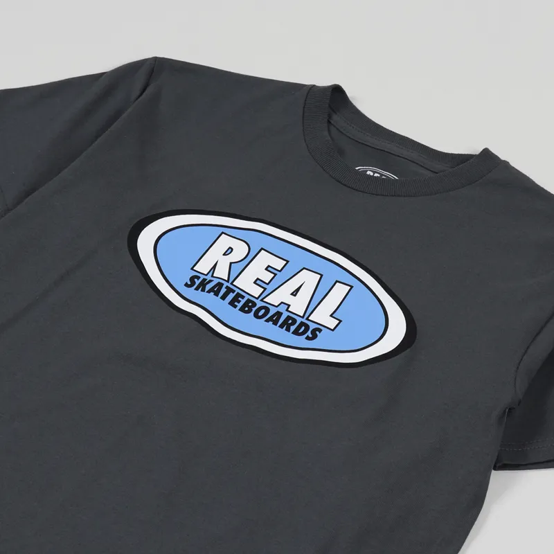 Real Skateboards Mens Short Sleeve Oval T Shirt Charcoal Blue