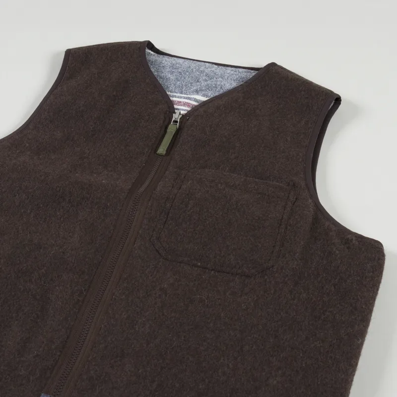 Universal Works Reversible Liner Gilet Brown Melange Melton-5