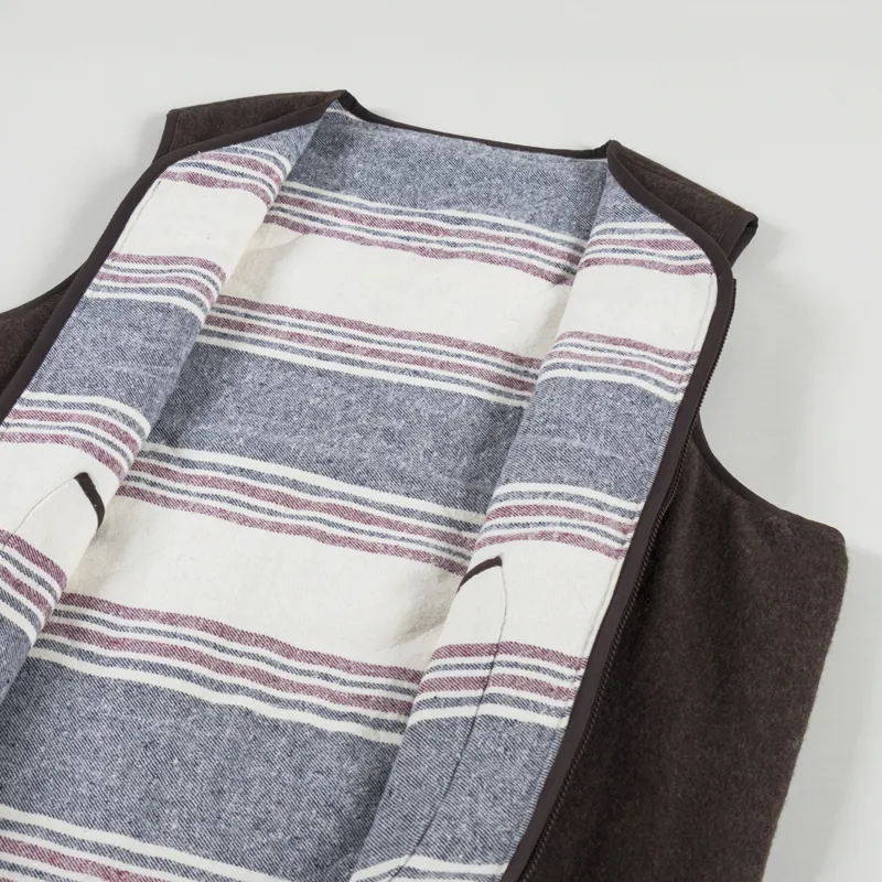 Universal Works Reversible Liner Gilet Brown Melange Melton-7