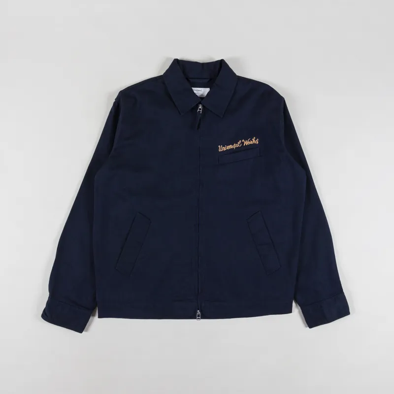 Universal Works Windcheater Jacket Navy Embroidered Works Twill