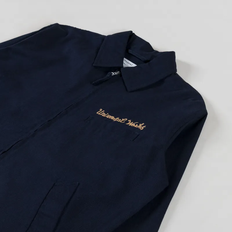 Universal Works Windcheater Jacket Navy Embroidered Works Twill-2